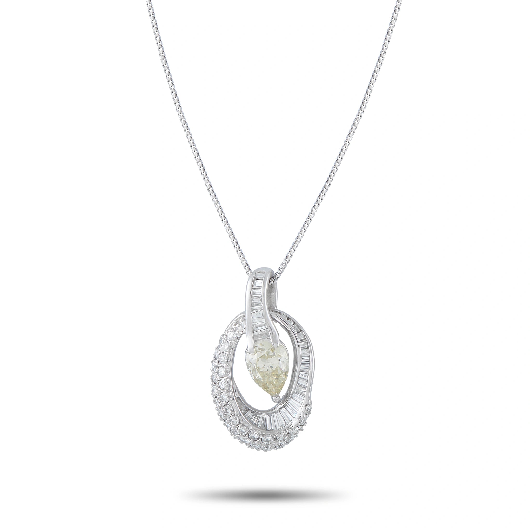 Platinum 1.78ct Diamond Oval Halo Pendant