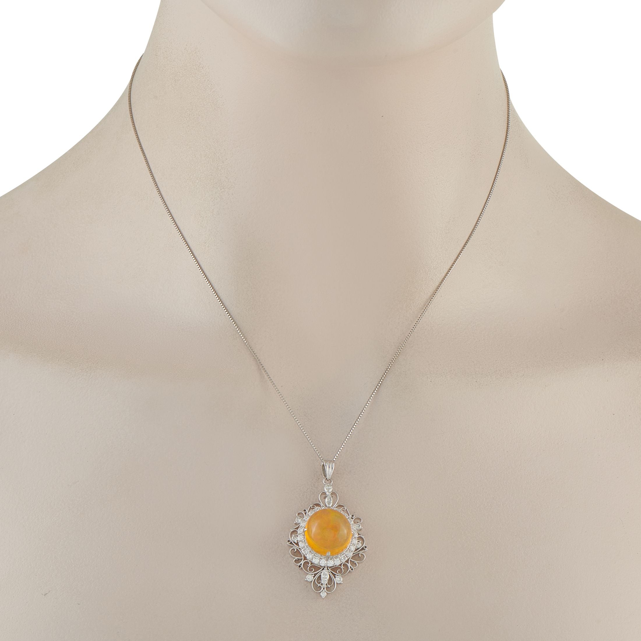 Exclusive Platinum 1.04ct Diamond and Fire Opal Necklace
