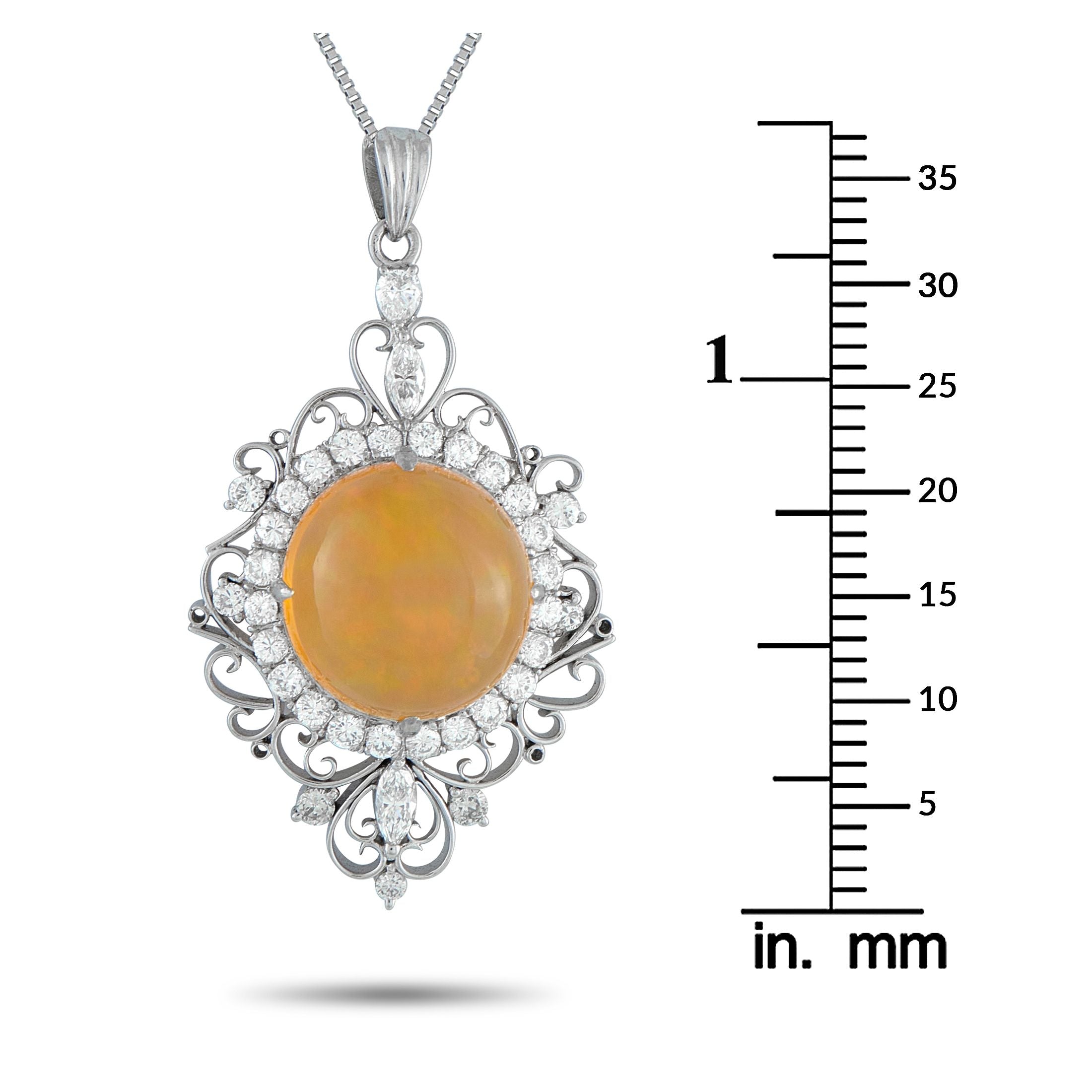 Exclusive Platinum 1.04ct Diamond and Fire Opal Necklace