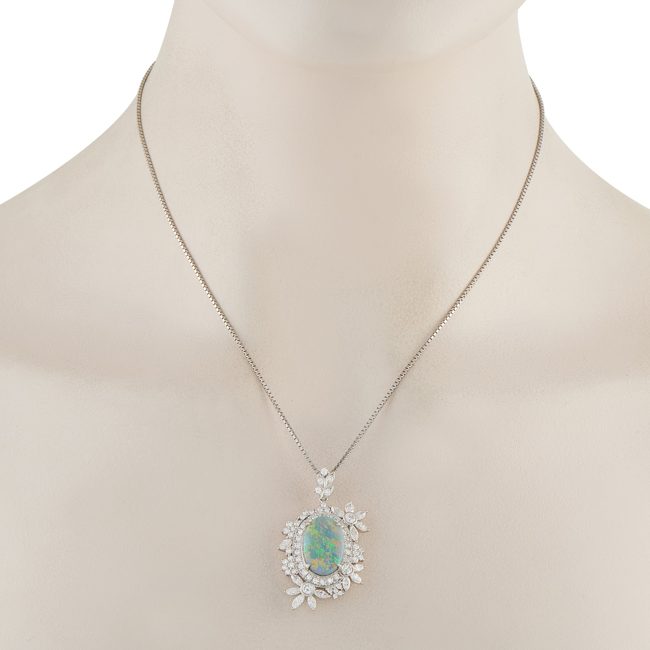 Exclusive Platinum 1.46ct Diamond and Opal Necklace