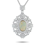 Exclusive Platinum 2.30ct Diamond and Opal Pendant Necklace MF55-101525 – Bathed in the soft fire of a 4