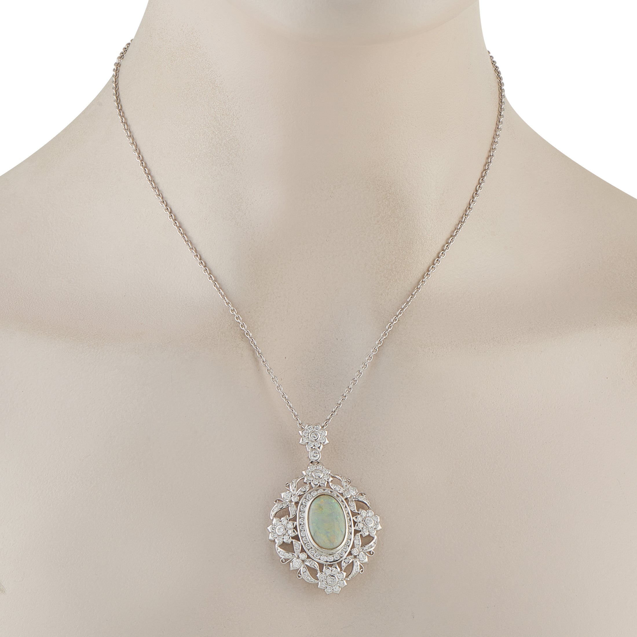 Exclusive Platinum 2.30ct Diamond and Opal Pendant