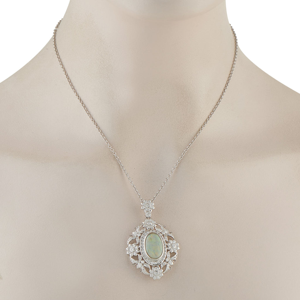 Exclusive Platinum 2.30ct Diamond and Opal Pendant Necklace