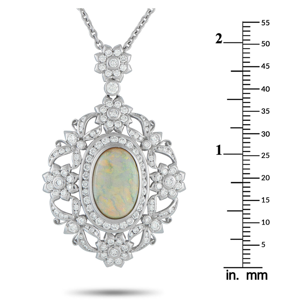 Exclusive Platinum 2.30ct Diamond and Opal Pendant Necklace