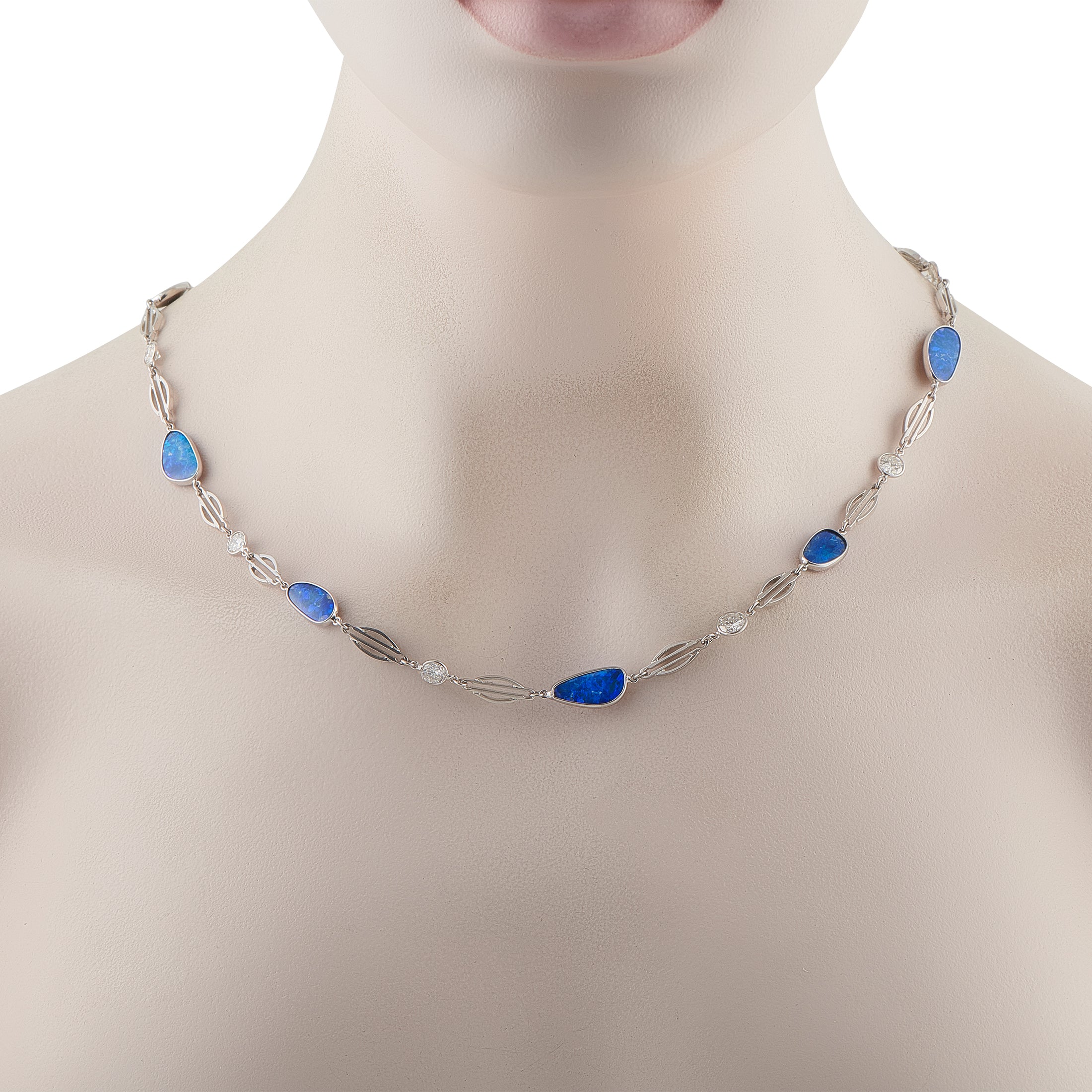 Platinum 4.60ct Diamond and Opal Necklace
