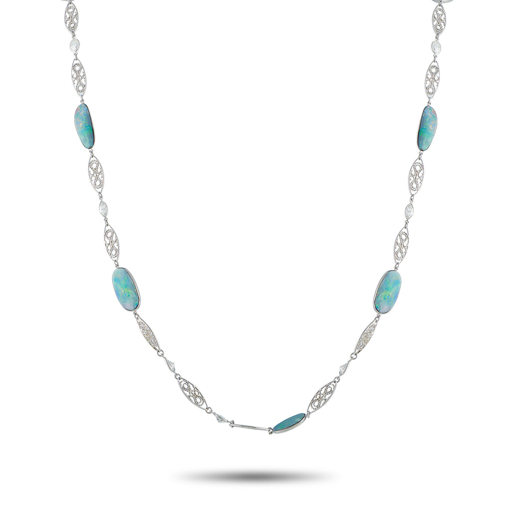 Platinum 5.50ct Diamond and Opal Necklace