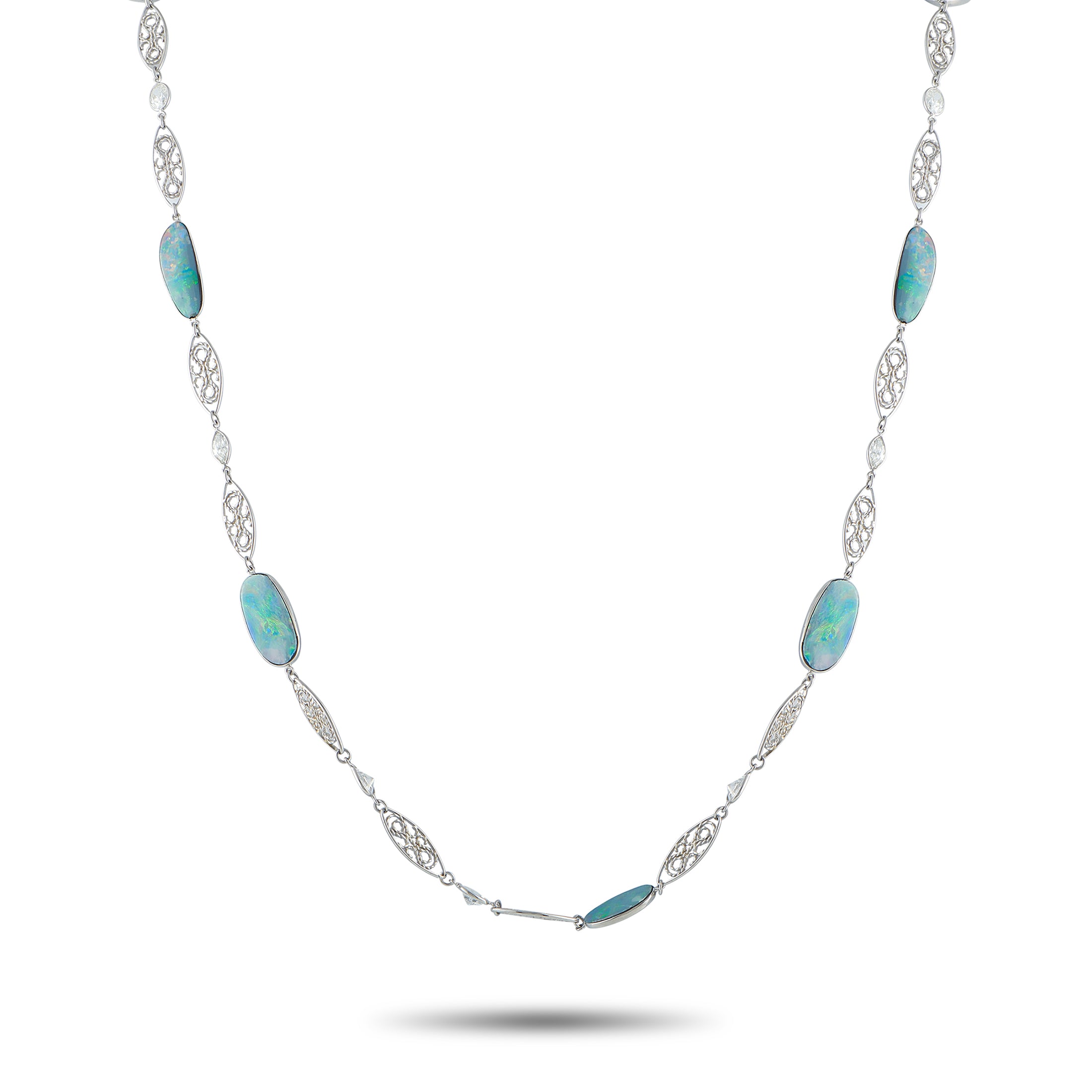 Platinum 5.50ct Diamond and Opal Necklace