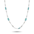Platinum diamond necklace with teal opal oval drops and oval link chain