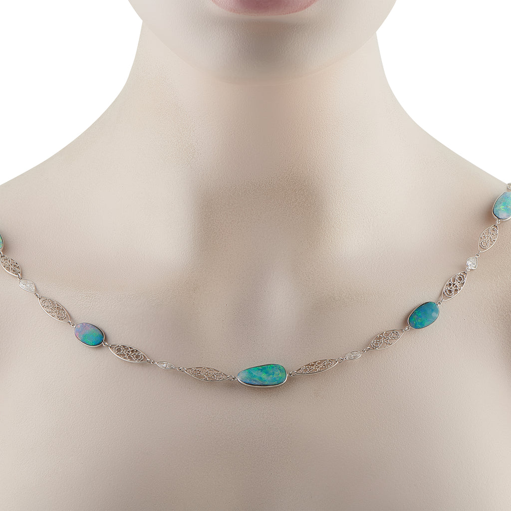 Platinum 5.50ct Diamond and Opal Necklace