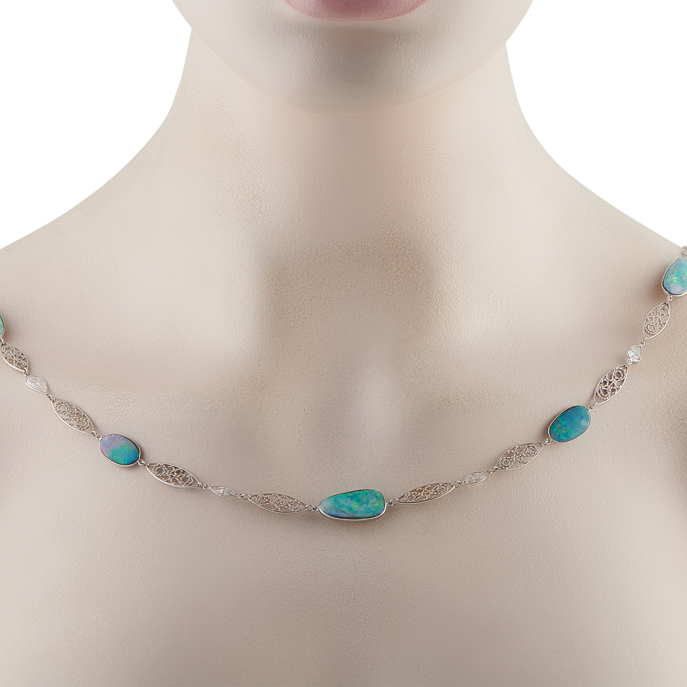 Platinum 5.50ct Diamond and Opal Necklace