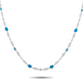 Platinum diamond and opal necklace with oval blue stones and link chain