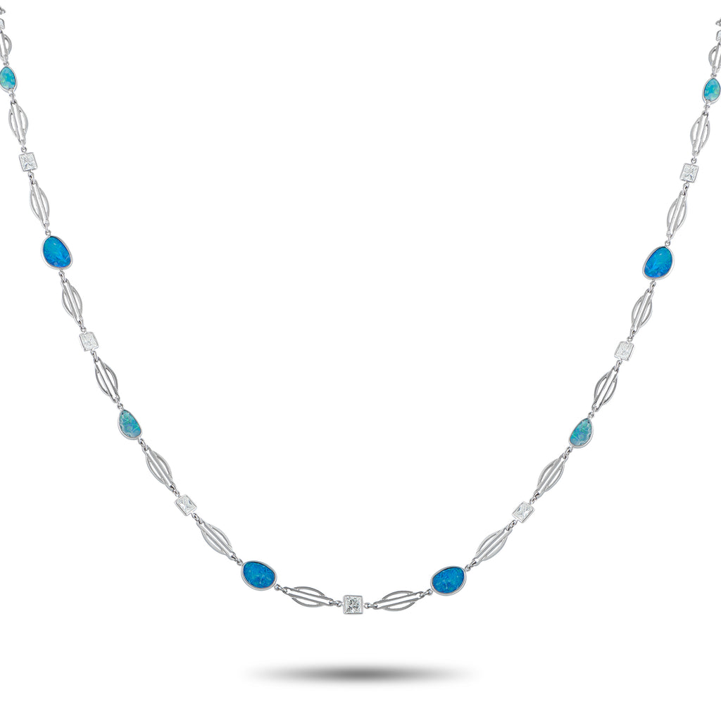 Platinum 7.40ct Diamond and Opal Necklace