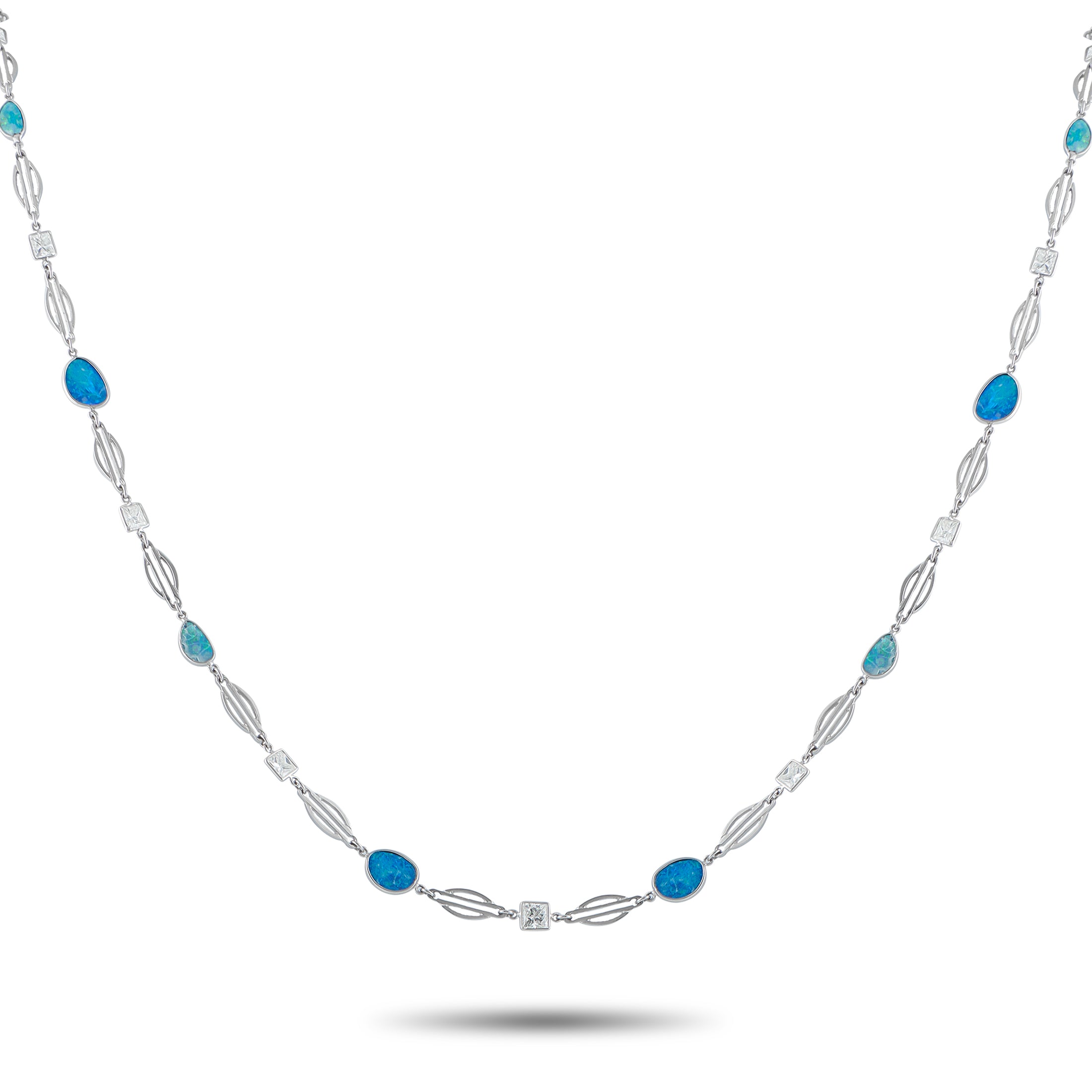 Platinum 7.40ct Diamond and Opal Necklace