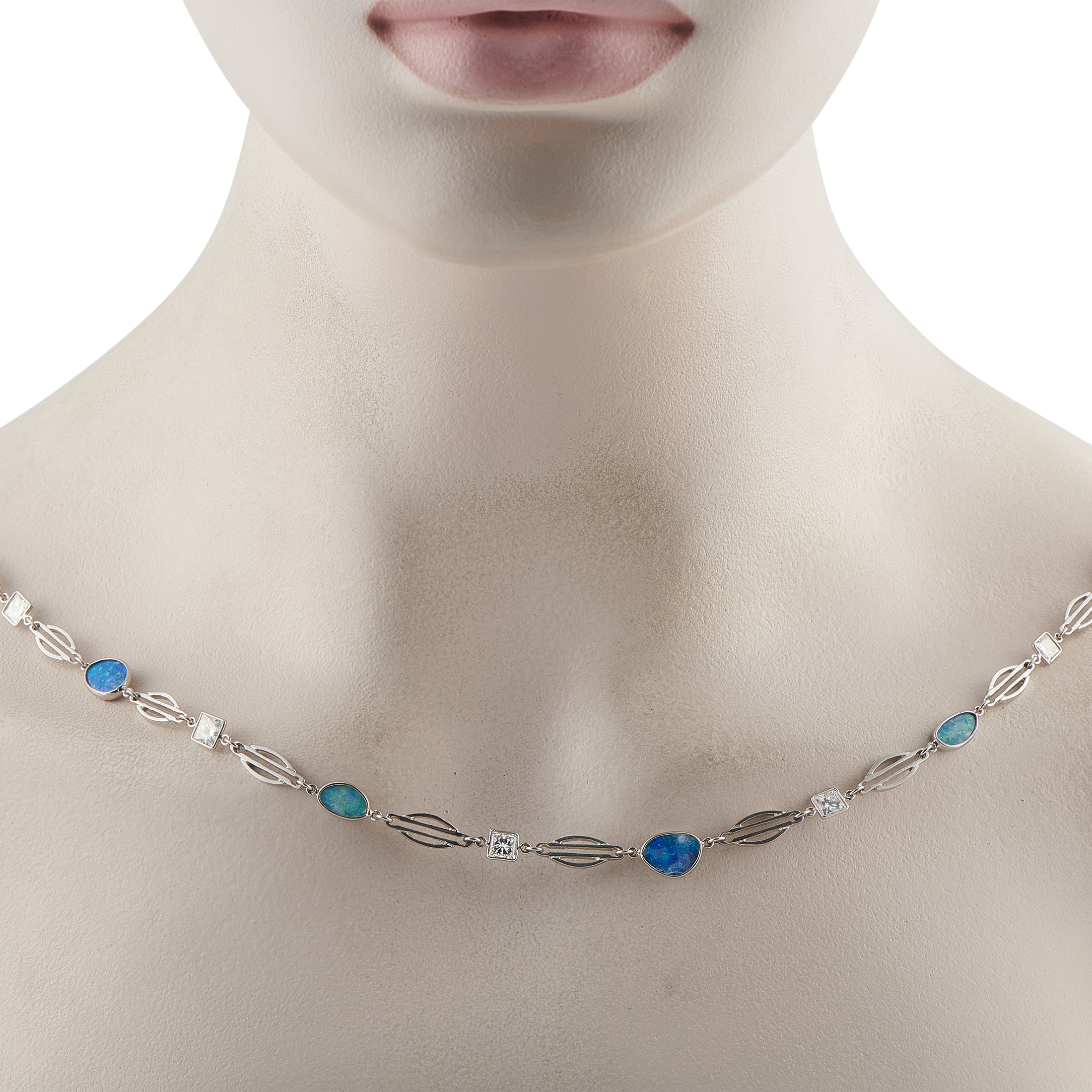 Platinum 7.40ct Diamond and Opal Necklace