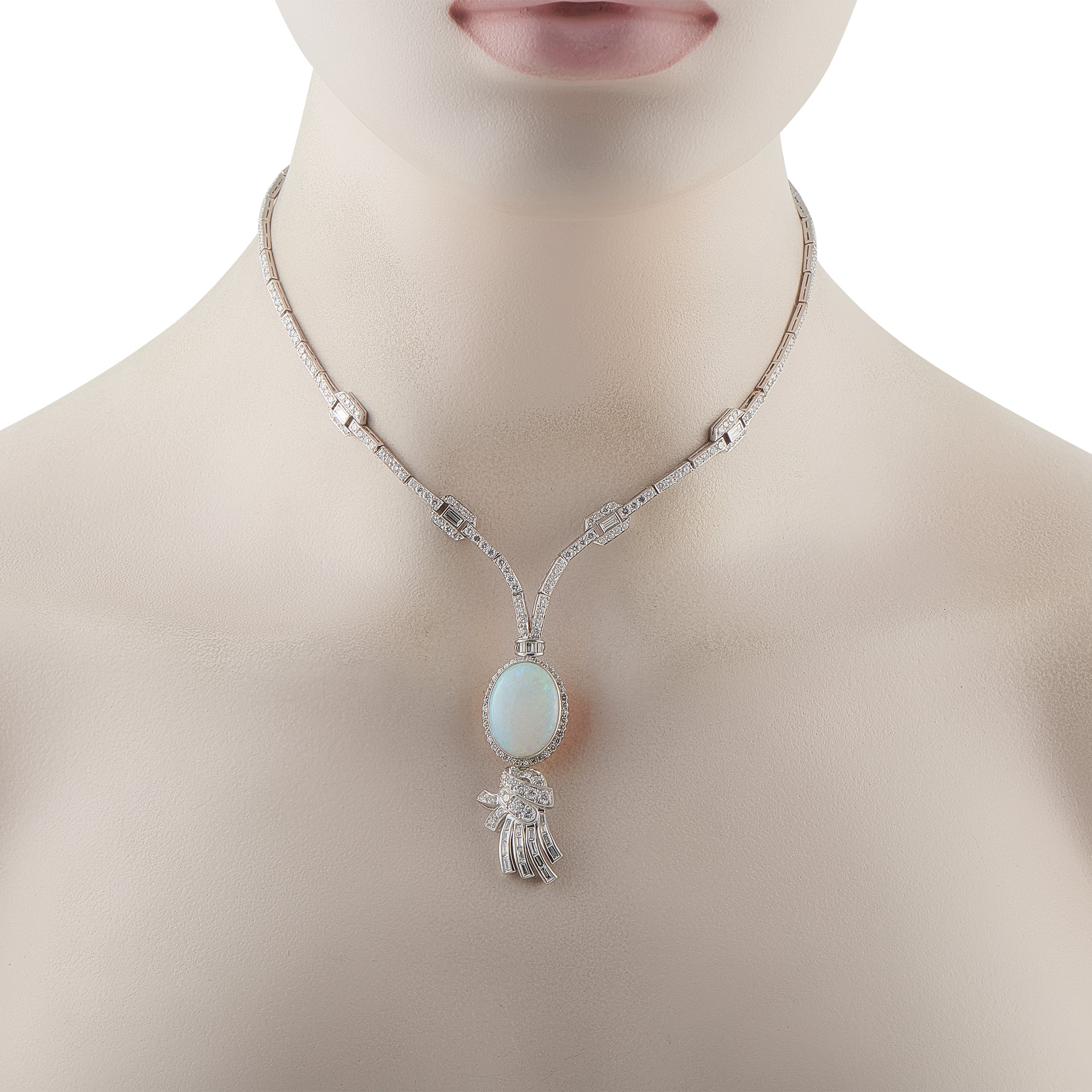 Platinum 5.60ct Diamond and Opal Necklace