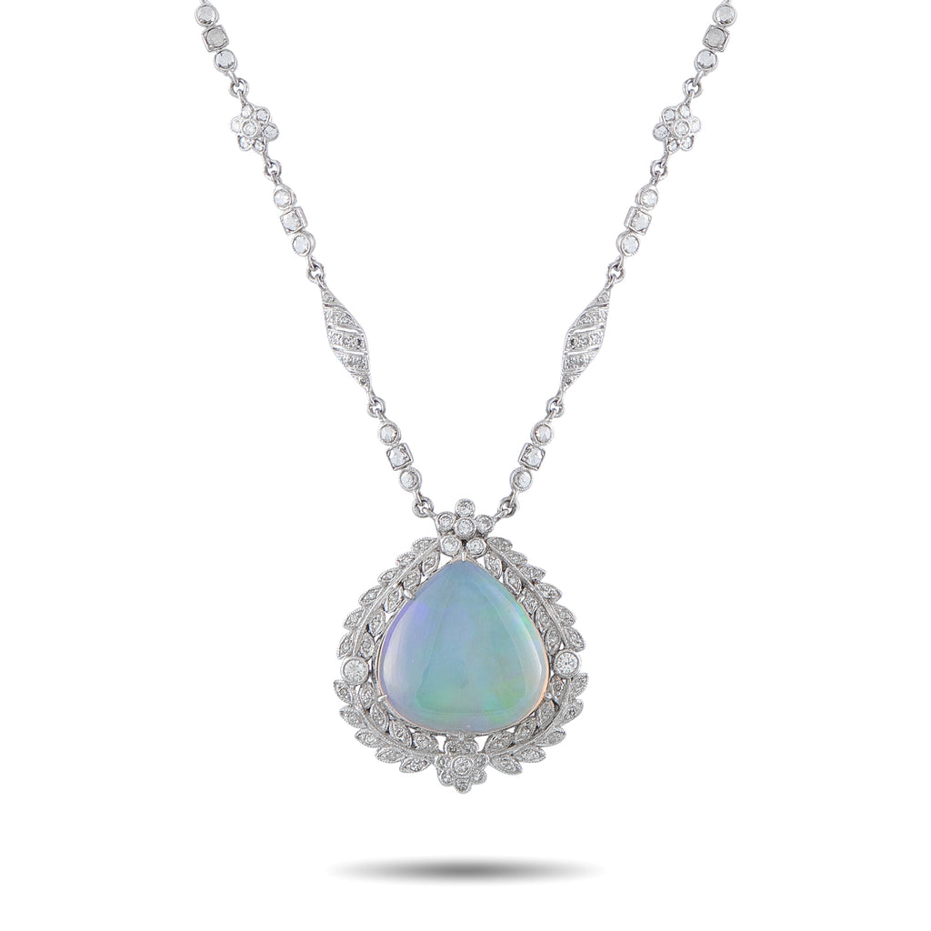 Platinum 3.12ct Diamond and Opal Pendant