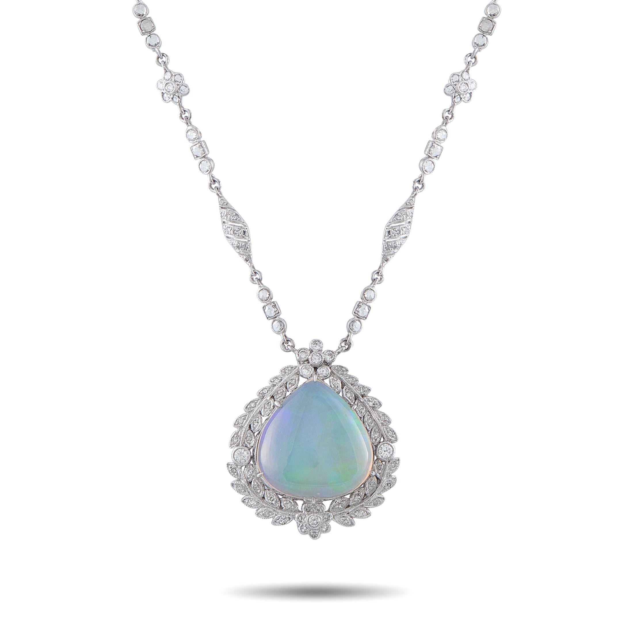 Platinum 3.12ct Diamond and Opal Pendant