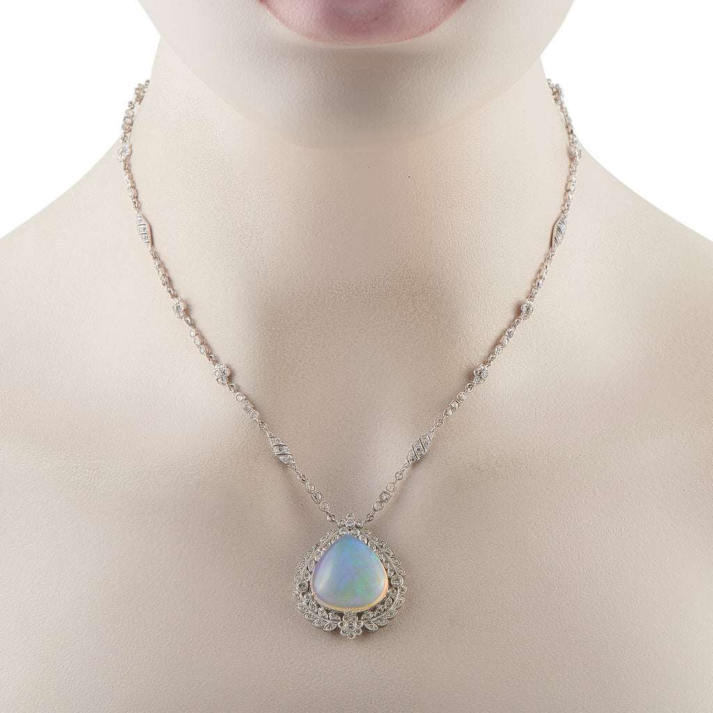 Platinum 3.12ct Diamond and Opal Pendant