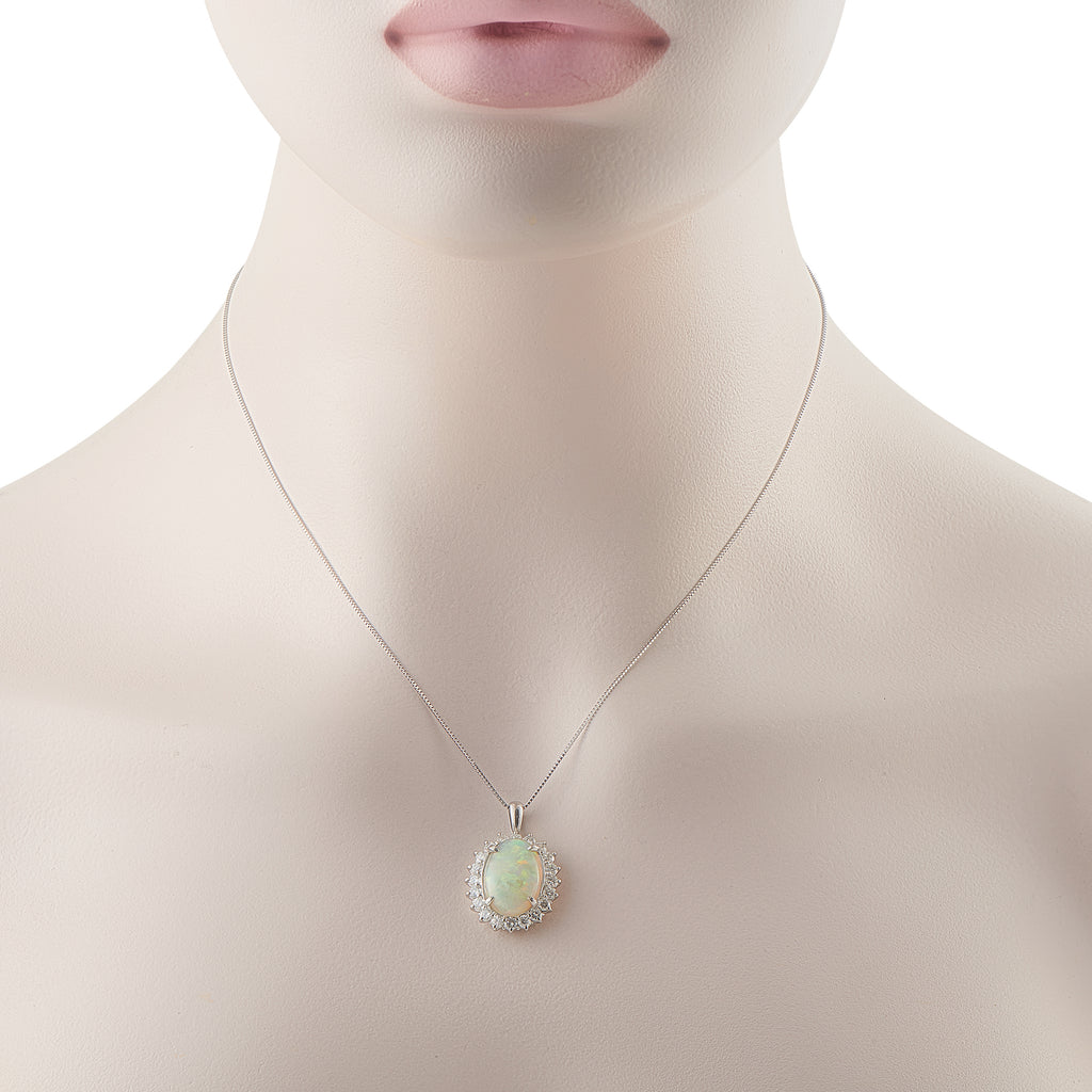 Platinum 1.10ct Diamond and Opal Pendant