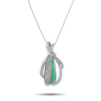 Platinum 0.06ct Diamond and Opal Pendant