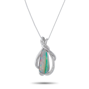 Platinum 0.06ct Diamond and Opal Pendant