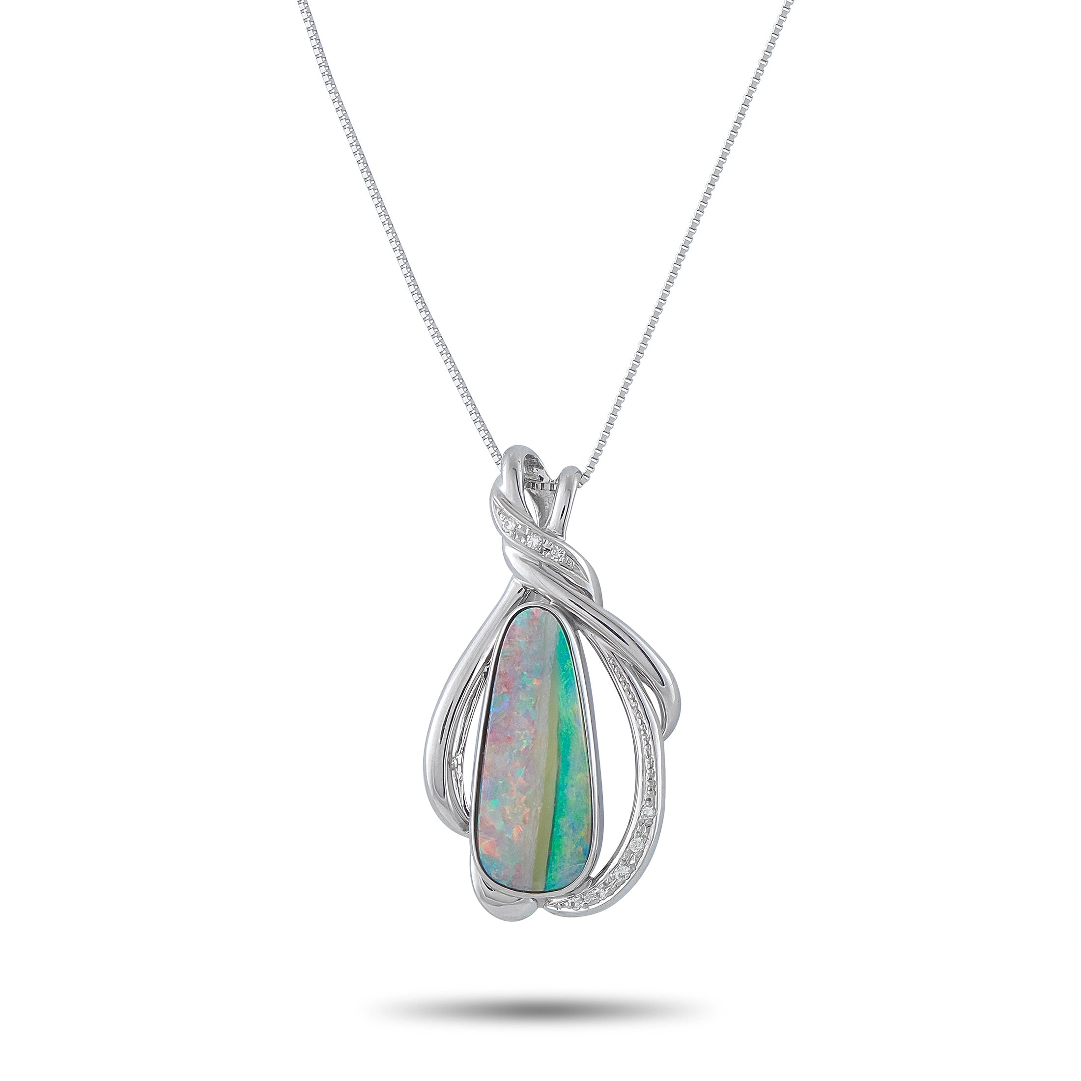 Platinum 0.06ct Diamond and Opal Pendant