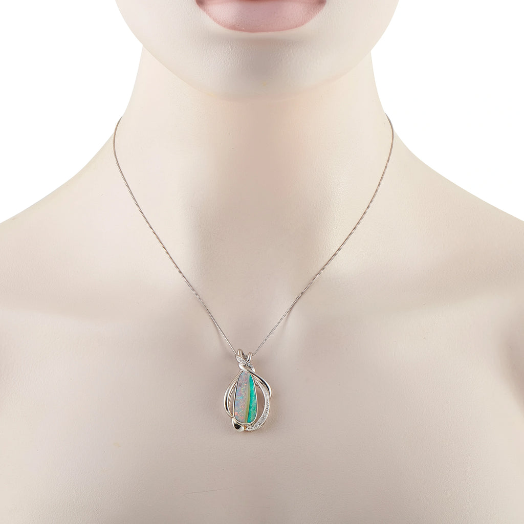 Platinum 0.06ct Diamond and Opal Pendant