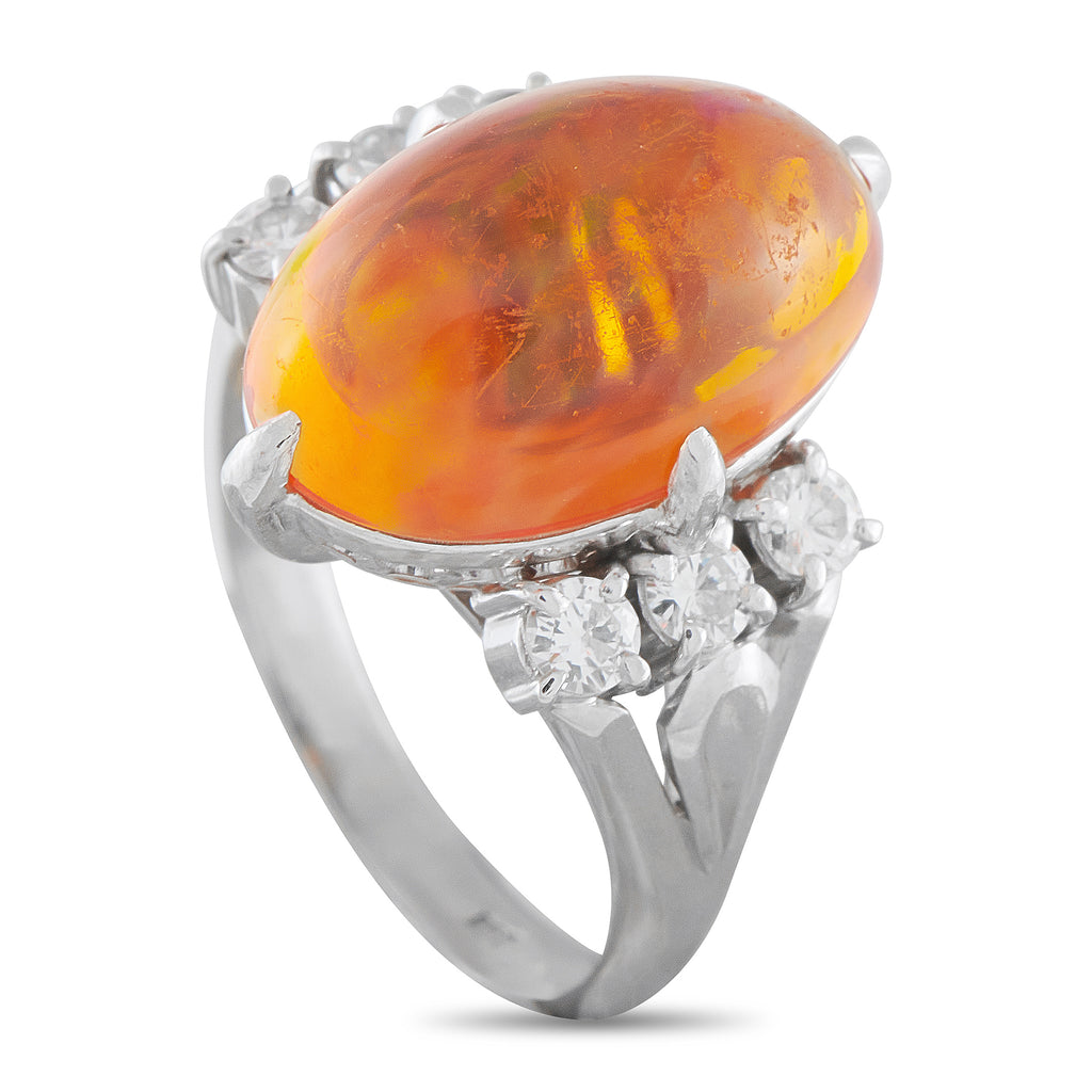Platinum 0.52ct Diamond and Opal Ring