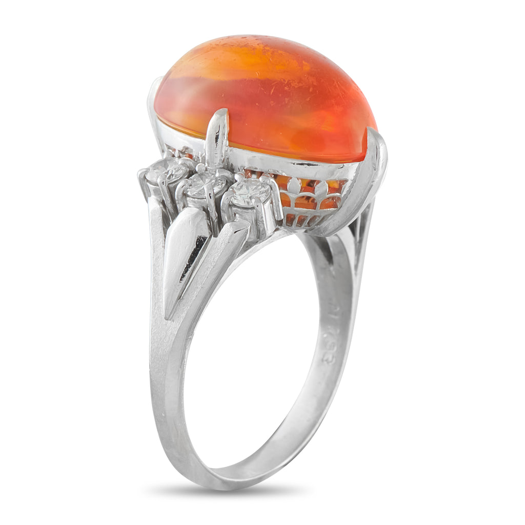 Platinum 0.52ct Diamond and Opal Ring