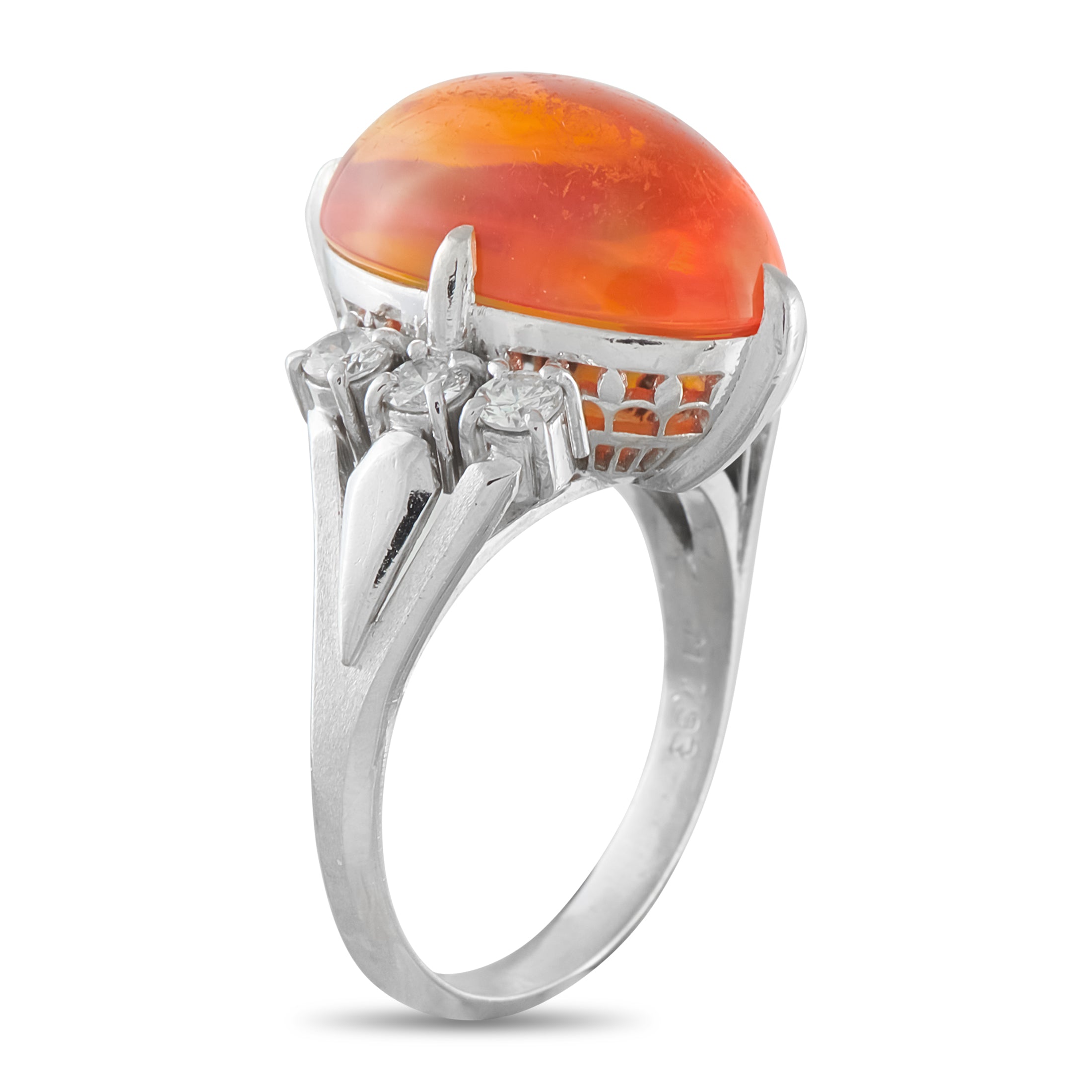 Platinum 0.52ct Diamond and Opal Ring