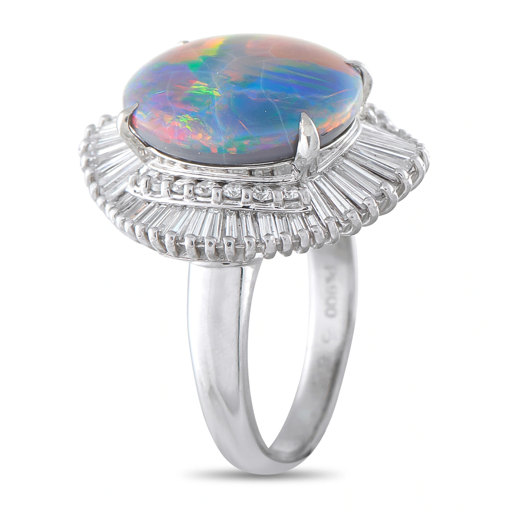 Platinum 1.39ct Diamond and Black Opal Ring