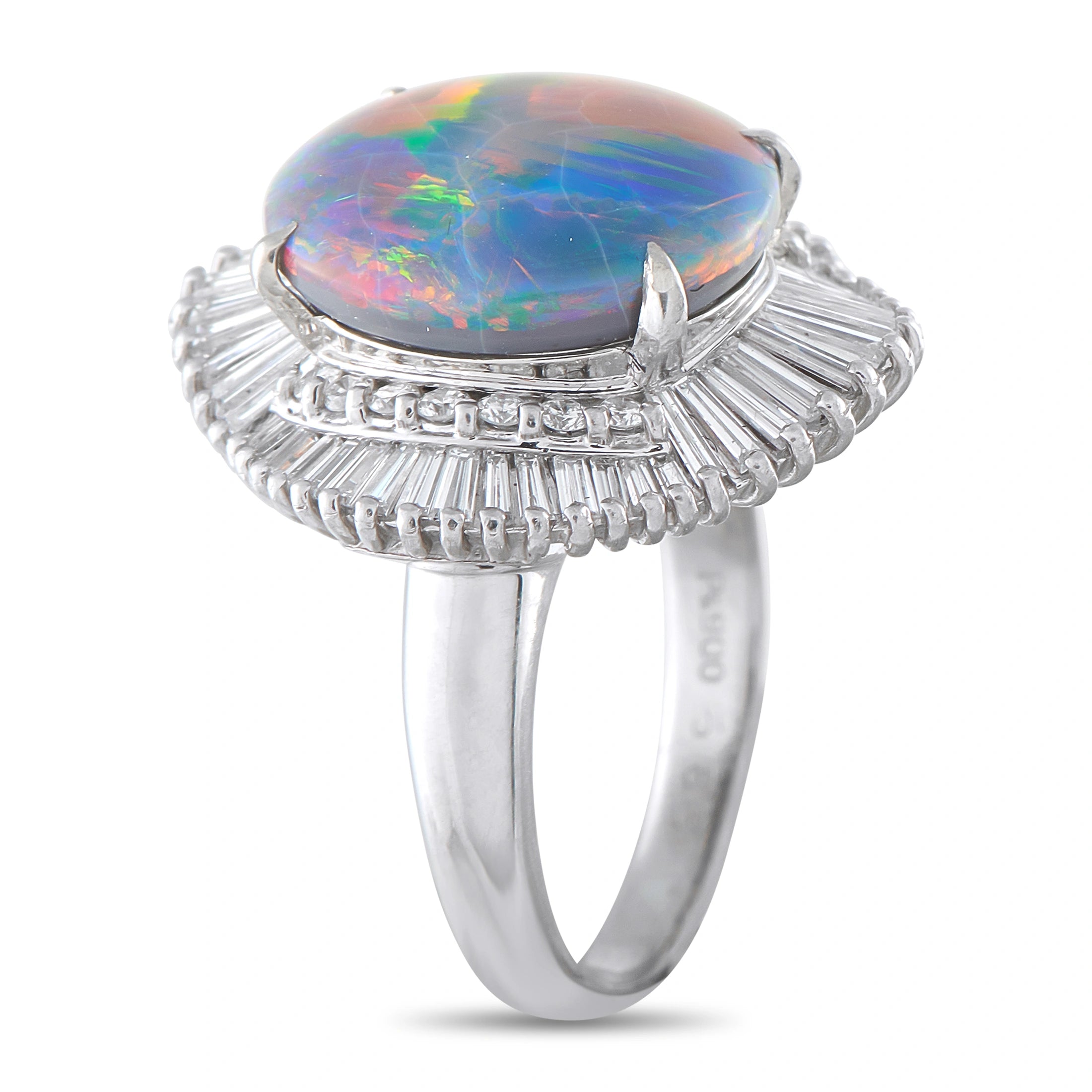 Platinum 1.39ct Diamond and Black Opal Ring