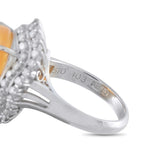 Platinum ring band with engraved 1.03 and close view of opal and diamond halo