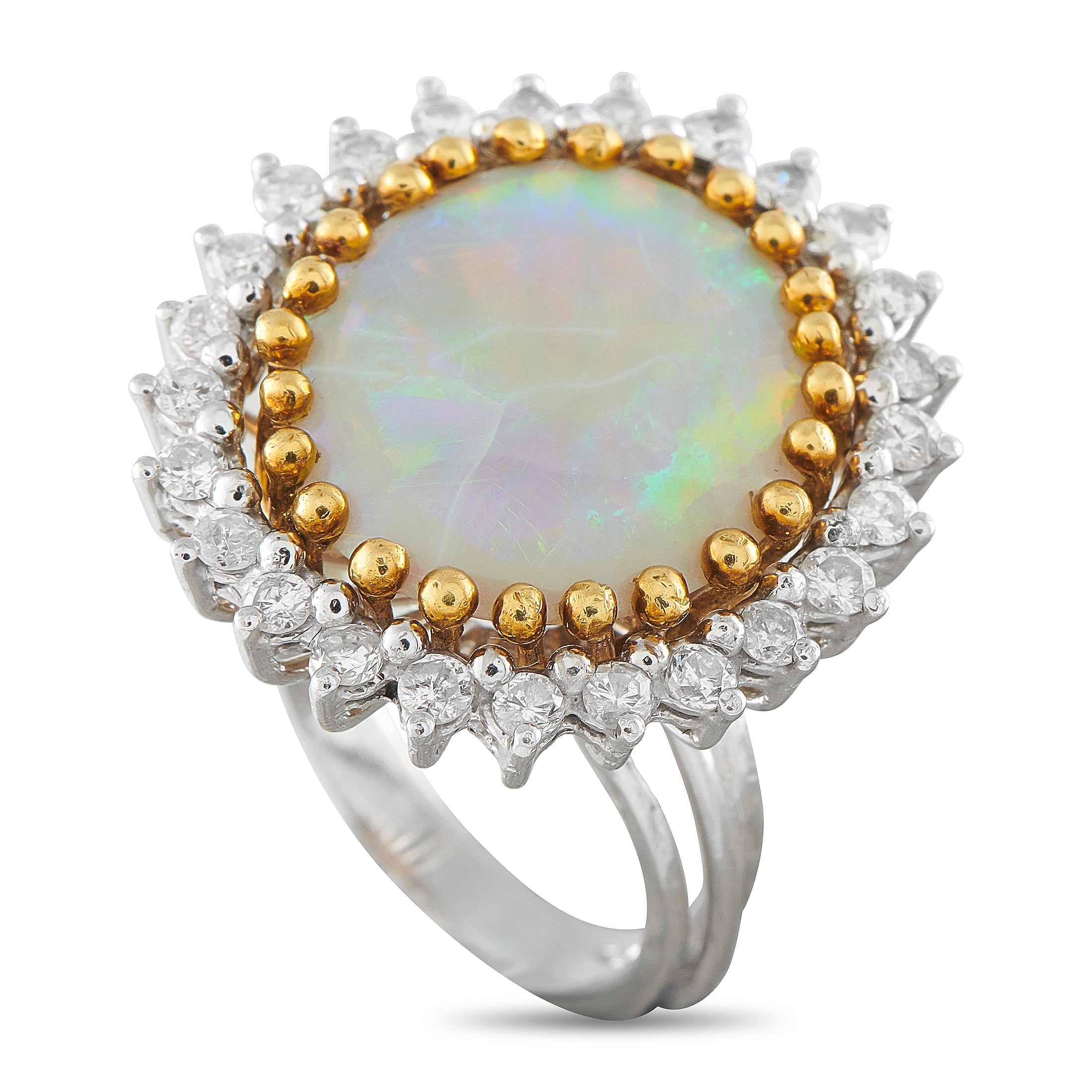Platinum 0.80ct Diamond and Opal Cocktail Ring