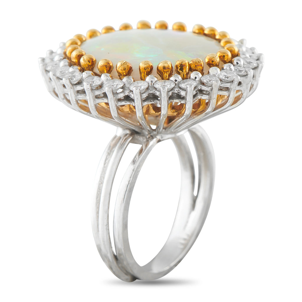 Platinum 0.80ct Diamond and Opal Cocktail Ring