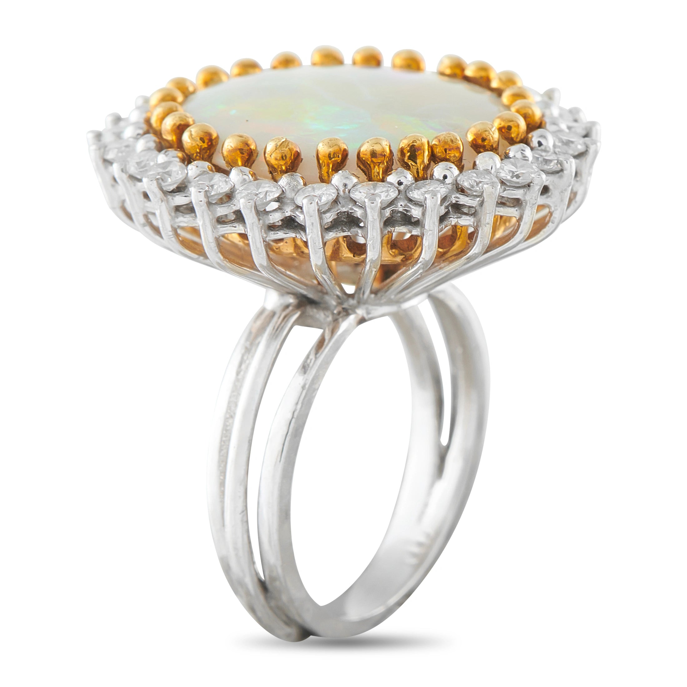Platinum 0.80ct Diamond and Opal Cocktail Ring