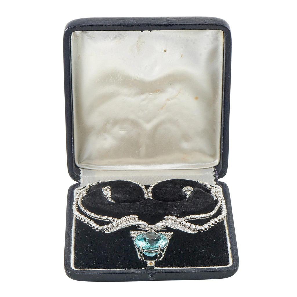 Vintage Platinum 20.0ct Diamond and Paraiba Tourmaline Necklace