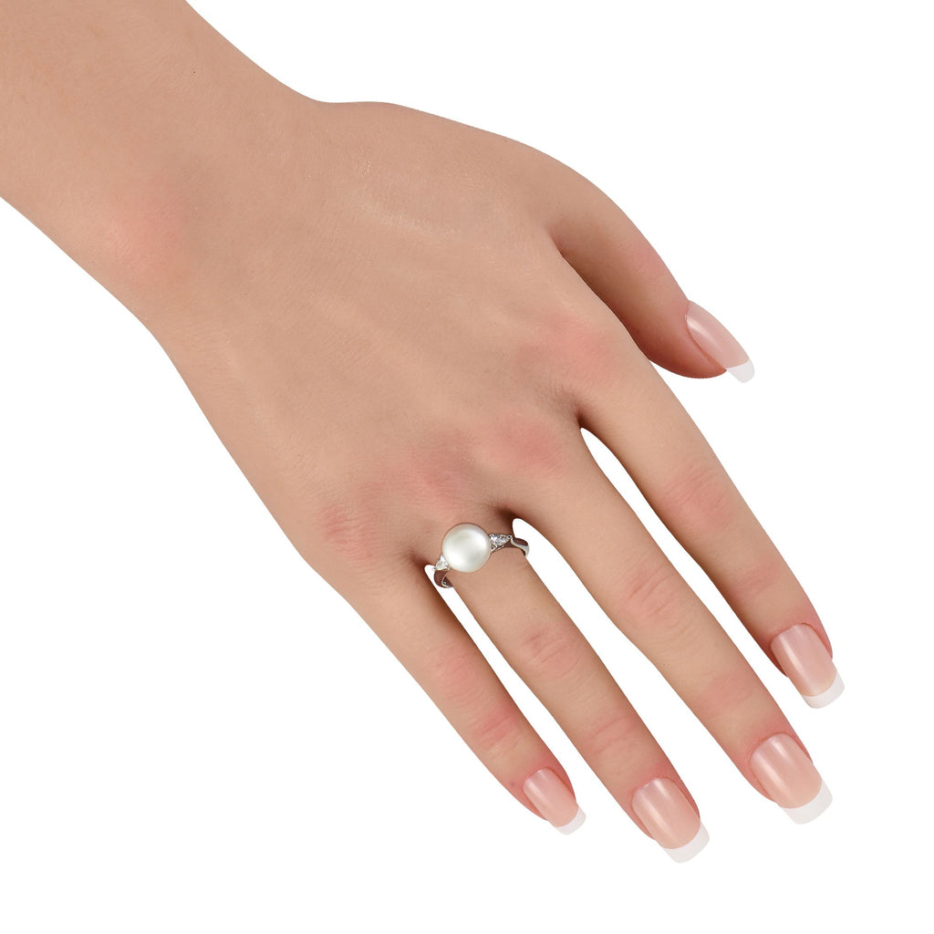 Exclusive Platinum 0.28ct Diamond and Pearl Ring