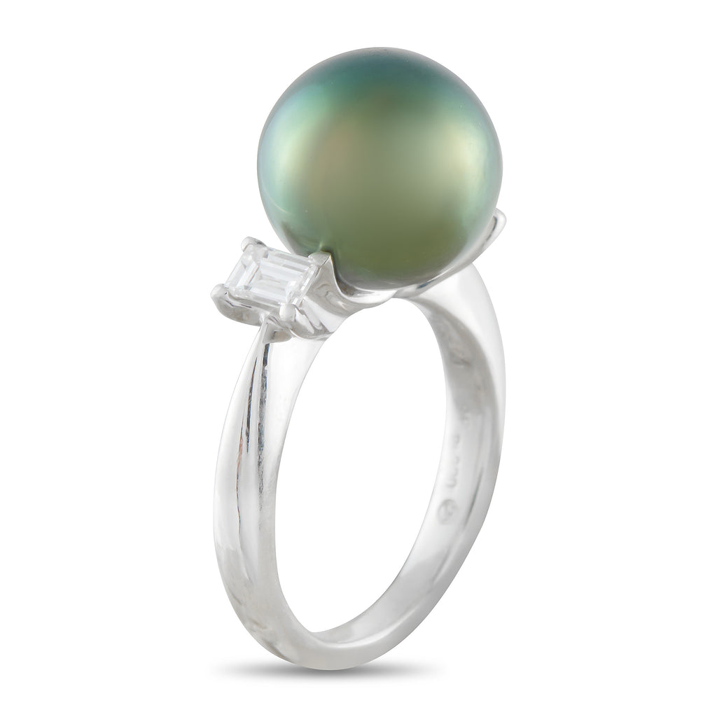 Platinum 0.39ct Diamond and Pearl Ring
