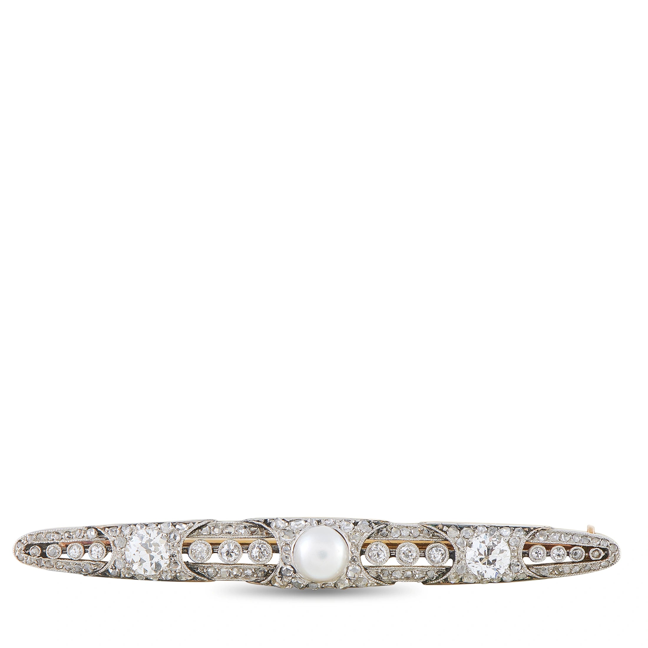 Platinum 1.0ct Diamond and Pearl Brooch