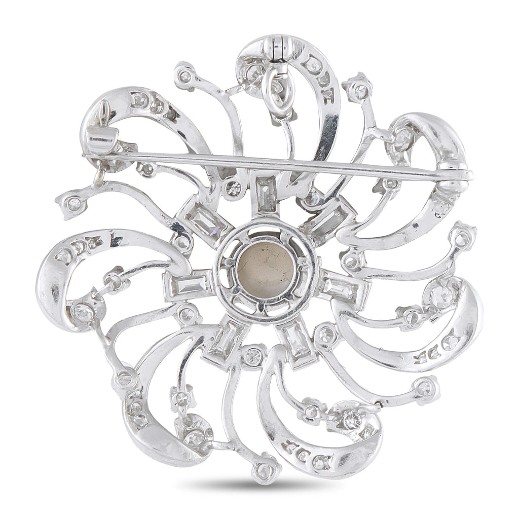 Platinum 2.10ct Diamond Pearl Swirl Brooch