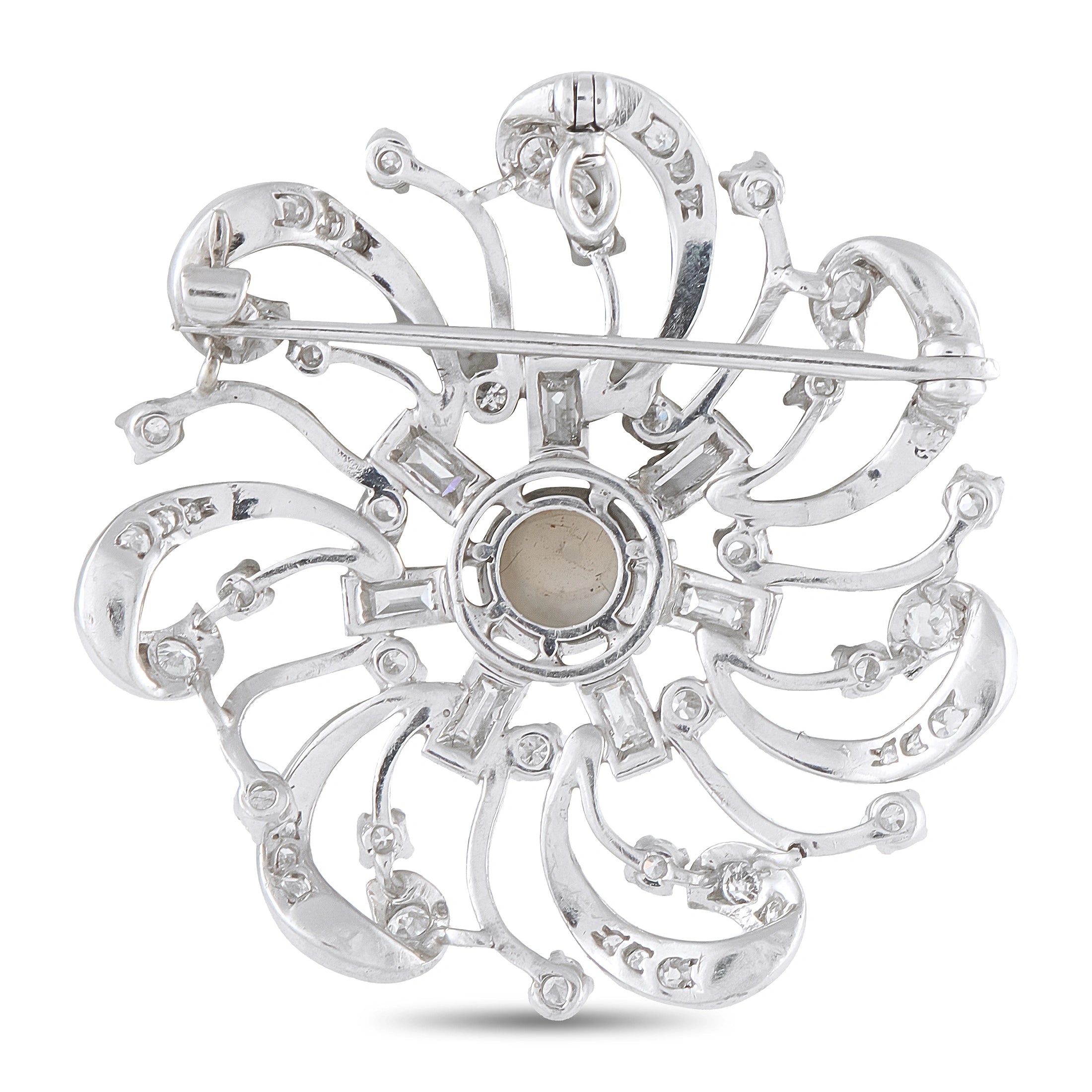 Platinum 2.10ct Diamond Pearl Swirl Brooch