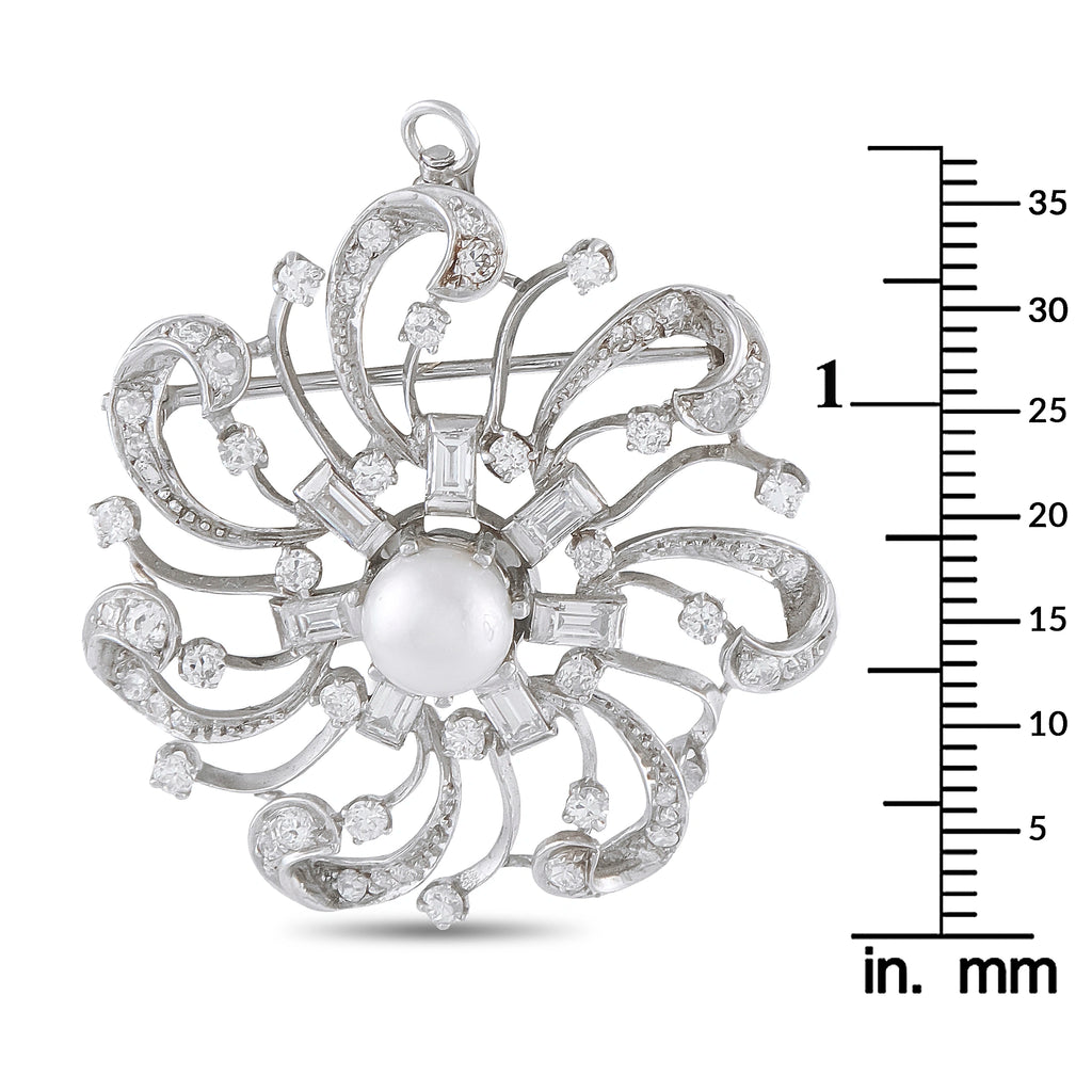 Platinum 2.10ct Diamond Pearl Swirl Brooch