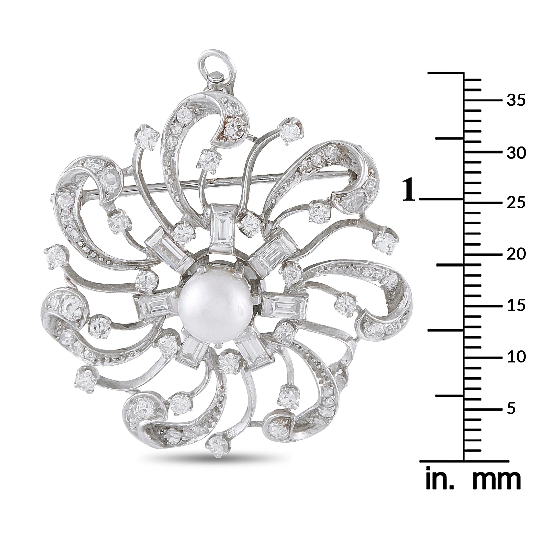 Platinum 2.10ct Diamond Pearl Swirl Brooch