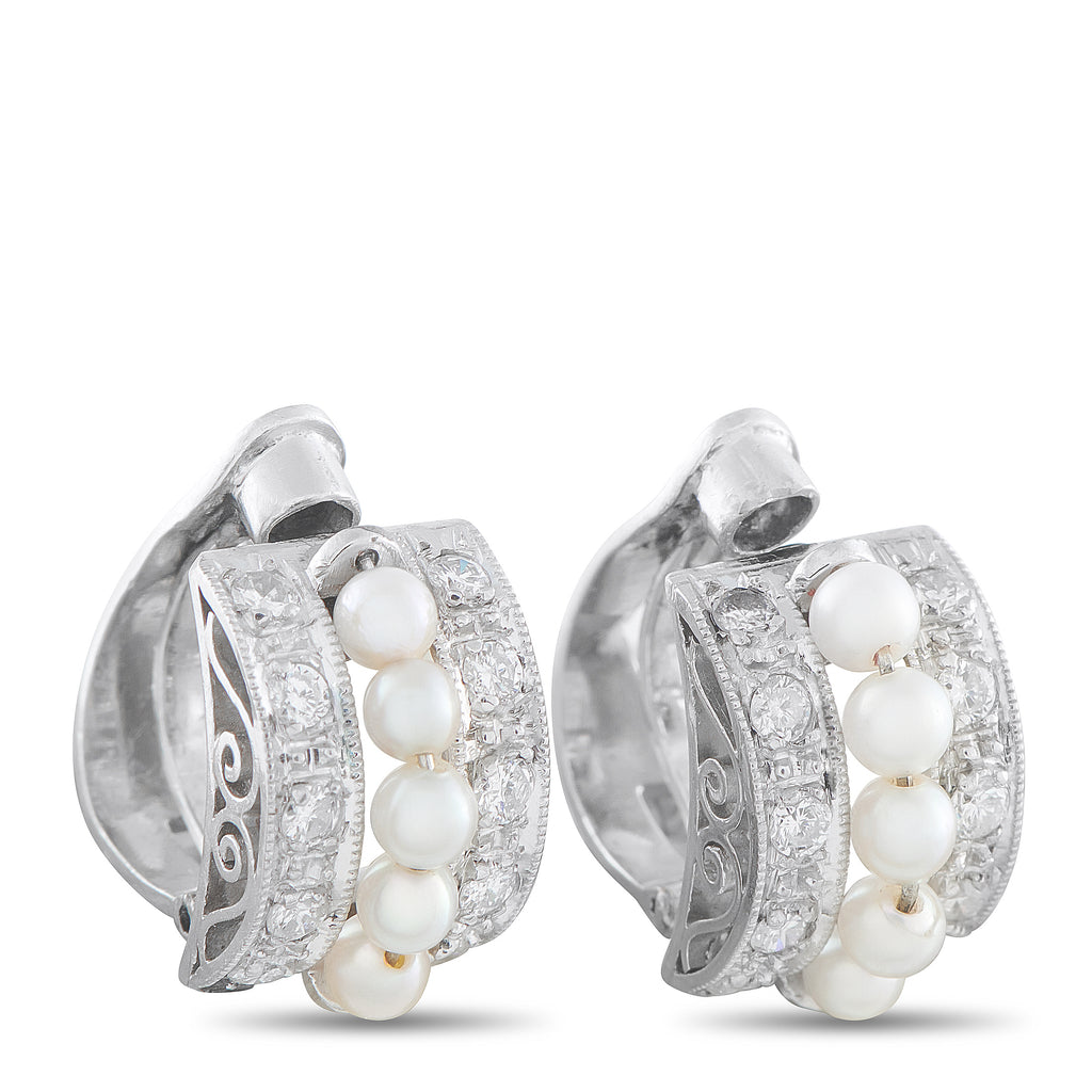Platinum 0.40ct Diamond and Pearl Clip-On Earrings
