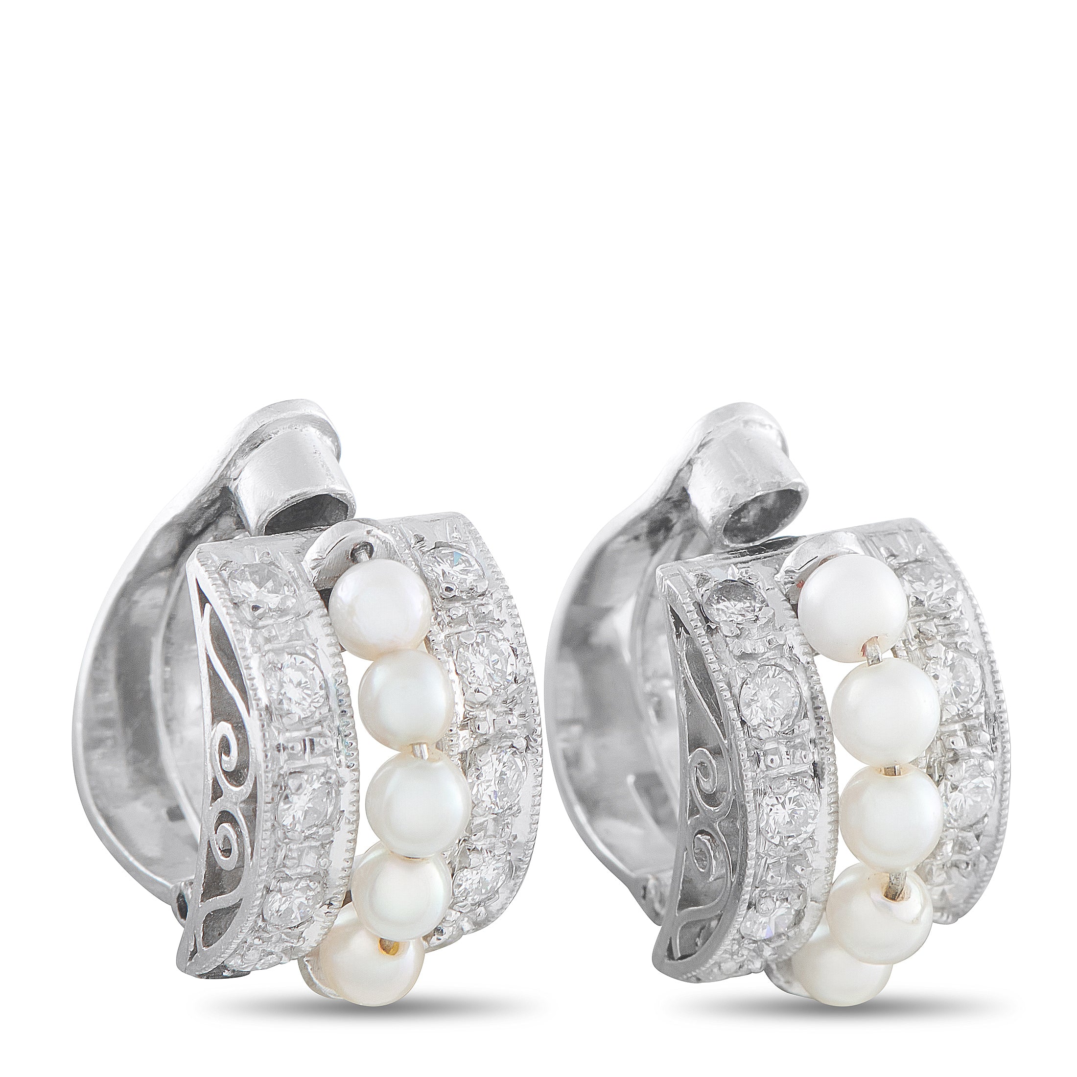 Platinum 0.40ct Diamond and Pearl Clip-On Earrings