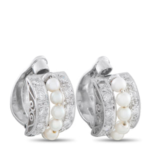 Platinum 0.40ct Diamond and Pearl Clip
