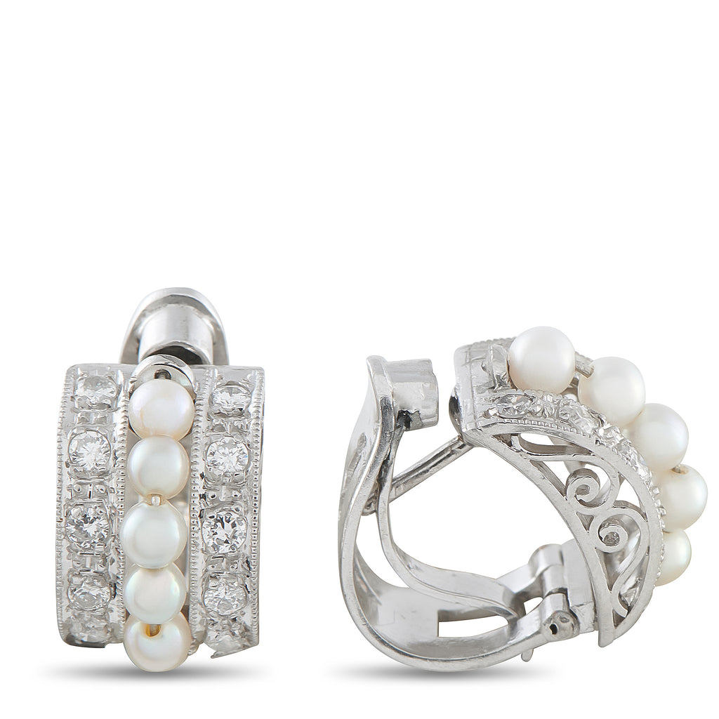 Platinum 0.40ct Diamond and Pearl Clip