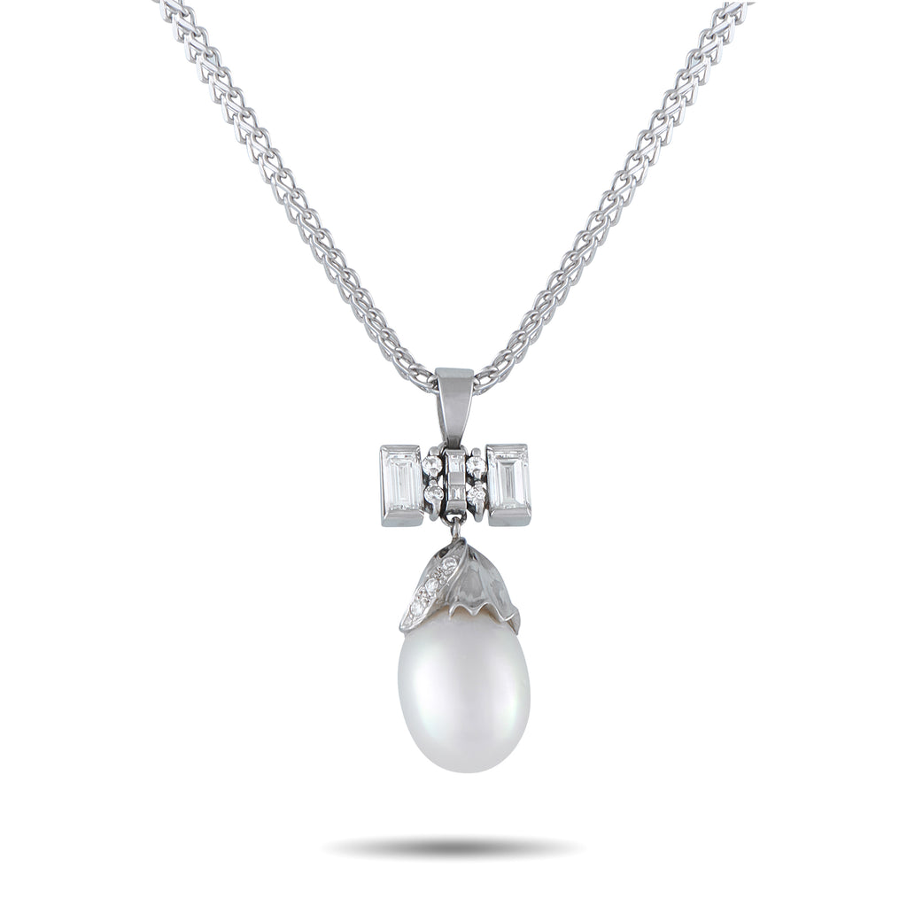 Platinum 0.85ct Diamond and Pearl Pendant