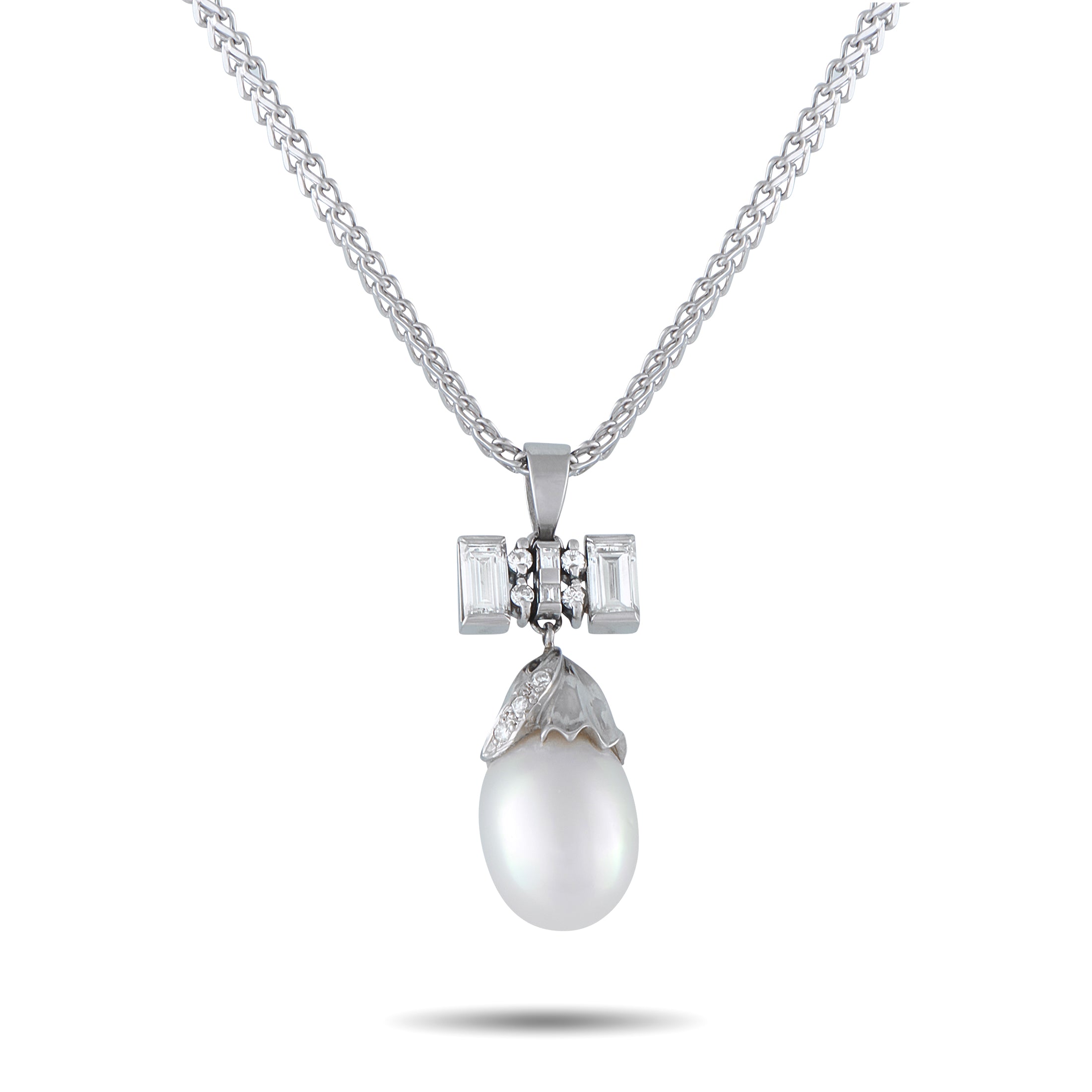Platinum 0.85ct Diamond and Pearl Pendant